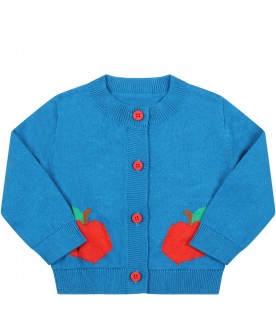 Light blue cardigan for baby girl with apples