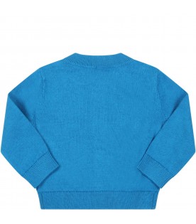 Light blue cardigan for baby girl with apples