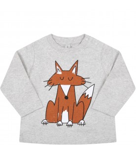 Grey t-shirt for baby kids with fox