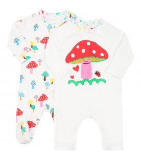 White set for baby girl with mushrooms