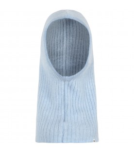 Light-blue balaclava for kids with patch logo