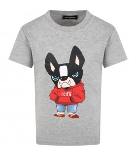 Grey t-shirt for boy with dog