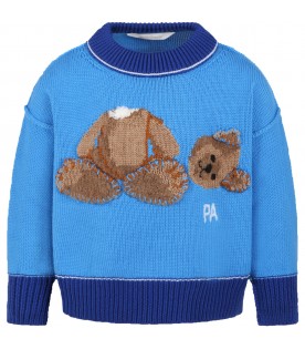 Light-blue sweater for boy with bear logo