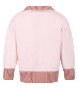 Pink sweater for girl with bear and logo
