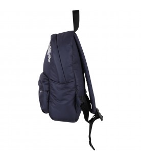 Blue backpack for kids with white logo