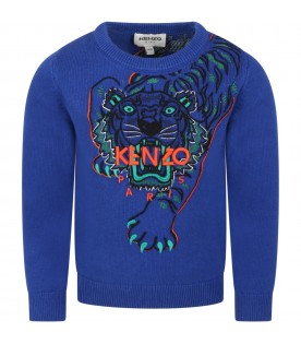Blue sweater for boy with tiger