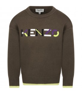 Green sweater for boy with logo