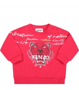 Fuchsia sweatshirt for baby girl with tiger