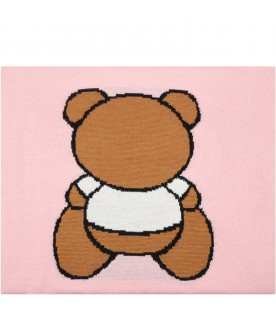 Pink blanket for baby girl with teddy bear