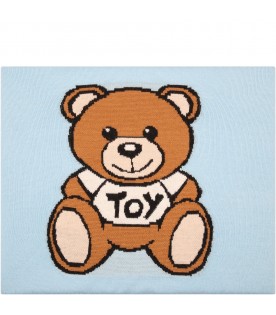 Light blue blanket for baby boy with teddy bear