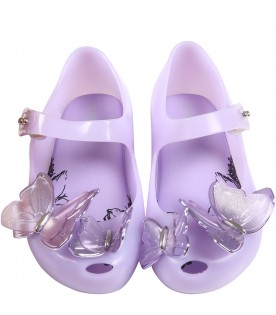 Lilac ballerinas for girl with butterflies