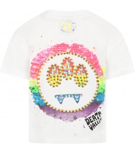 White T-shirt for girl with logo and sequins