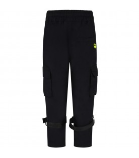 Black cargo pants for girl with white logo