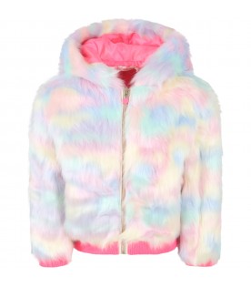 Multicolor faux fur for girl with logo