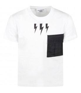 White t-shirt for boy with thnderbolts