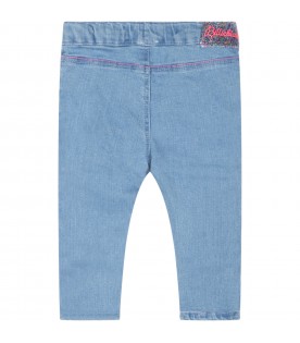 Light-blue jeans for baby girl with bow and logo patch