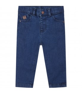 Jeans blu per neonato con patch logato