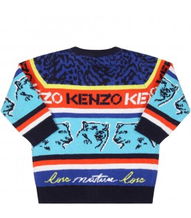 Multicolor sweater for baby boy with logo and tiger