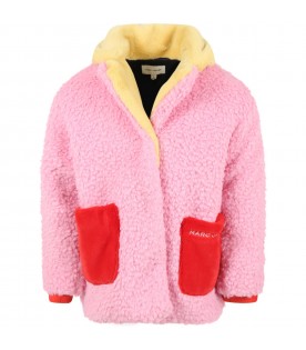 Pink coat for girl with logo