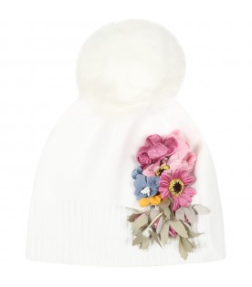 White hat for girl with flowers
