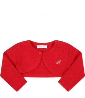 Red cardigan for baby girl with logo