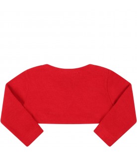 Red cardigan for baby girl with logo