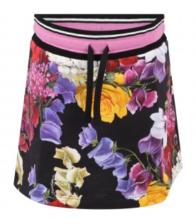 Black skirt for girl with flower and logo