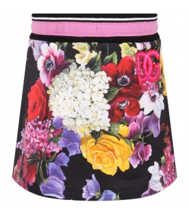 Black skirt for girl with flower and logo