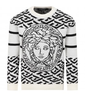 White sweater for kids with Medusa
