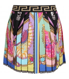 Multicolor skirt for girl with I Ventagli pattern