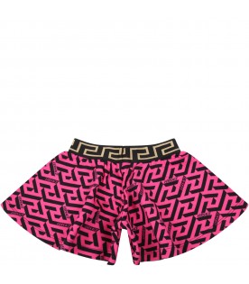 Fuchsia shorts for baby girl with black logo