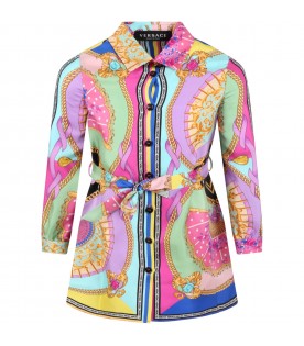 Multicolor dress for girl with I Ventagli pattern