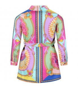 Multicolor dress for girl with I Ventagli pattern