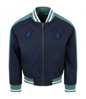 Blue bomber jacket for boy with cockroaches