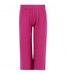 Fuchsia trousers for girl with blue logo