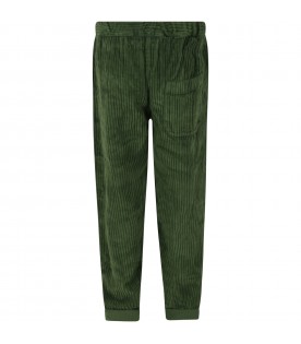 Green trousers for boy with cat and logo
