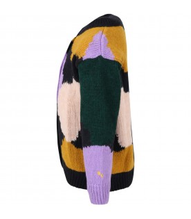Multicolor cardigan for kids with yellow logo