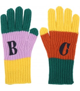 Multicolor gloves for kids with black logo