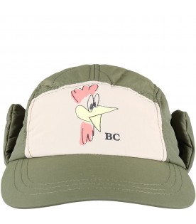 Green hat for kids with rooster and logo