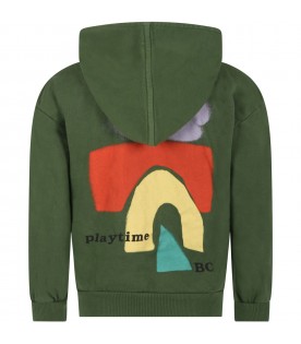 Green sweatshirt for kids with ivory logo