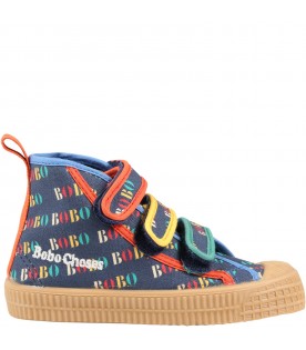 Sneakers blu per bambino con logo multicolor
