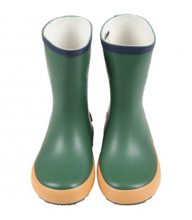 Green rain-boots for kids with rooster and logo
