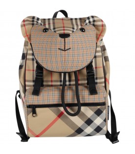 Beige backpack for kids with iconic Thomas Bear