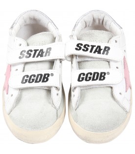 White ''Old school'' sneakers for girl with pink star