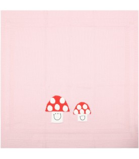 Pink blanket for baby girl with mushrooms