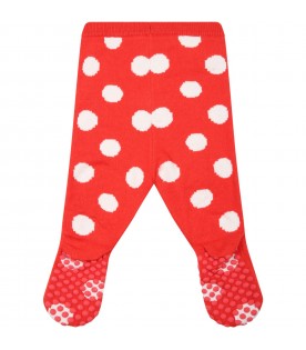 Red gaiter for baby girl with polka dots