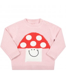 Pink sweater for baby girl with mushroom