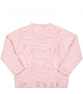 Pink sweater for baby girl with mushroom