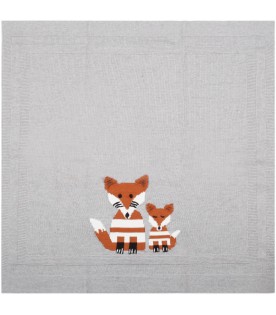 Gray blnket for baby boy with foxes