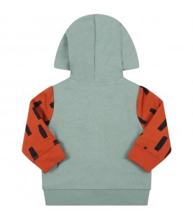 Green sweatshirt for baby boy with foxes